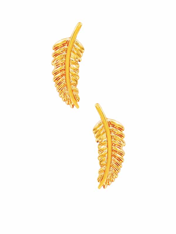 Junipurr Feather Push-In Stud Earring, 14k Yellow Gold