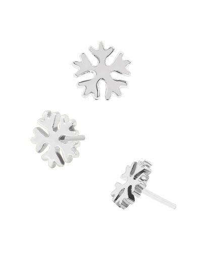 Junipurr Snowflake Push-In Stud Earring, Glossy, 14k White Gold