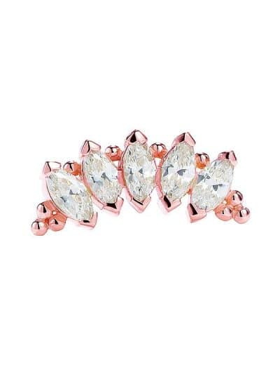 Marquise Cluster w Tribeads Threaded Stud Earring, 14k Rose Gold