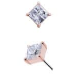 Princess Cut Push-In Stud Earring, 2mm, 18k Rose Gold