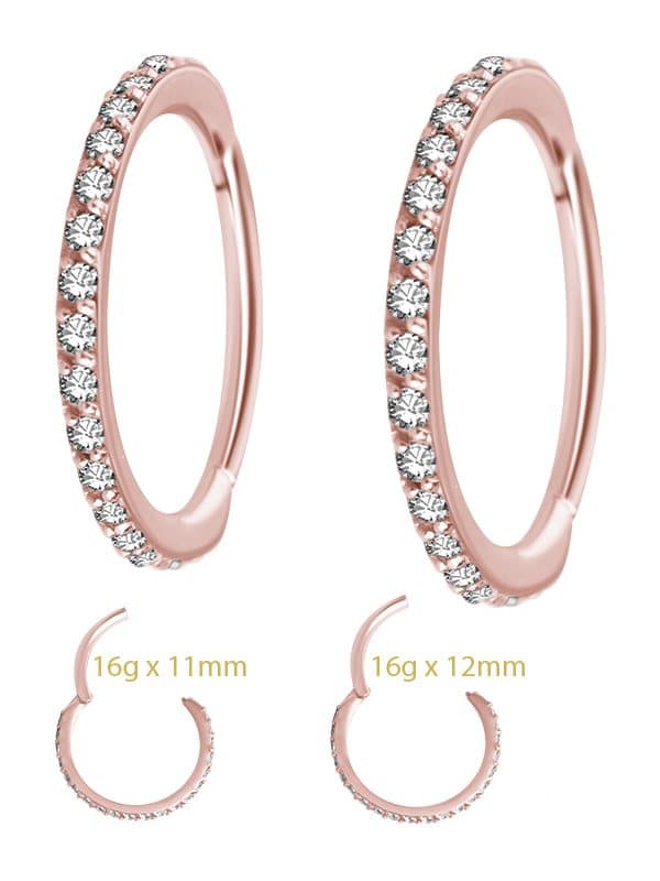 18k Rose Gold Swarovski® Zirconia Pave Ring Clicker, 16g, Conch