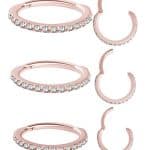 Pave Ring Eternity Clicker Earring, 16ga, Medium, 18k Rose Gold