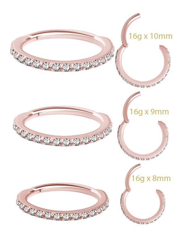 18k Rose Gold Swarovski® Zirconia Pave Ring Clicker, 16g, Medium