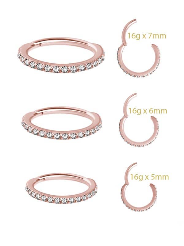 18k Rose Gold Swarovski® Zirconia Pave Ring Clicker, 16g, Small