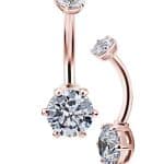 Prong Set Belly Bar, 18k Rose Gold