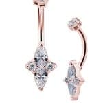 Pear Shape Cluster Belly Bar, 18k Rose Gold