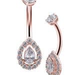 Haloed Teardrop Belly Bar, 18k Rose Gold