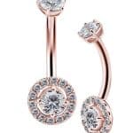 Pave Prong Set Belly Bar, 18k Rose Gold