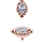 Millgrained Pear Gem Threaded Stud Earring, 18k Rose Gold