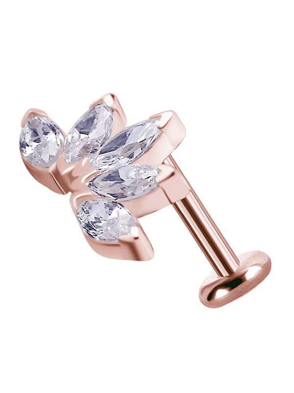 5-Marquise Fan Threaded Stud Earring, Solid Back, 18k Rose Gold