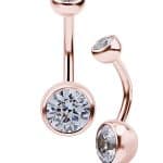 Bezel Set Belly Bar, 18k Rose Gold