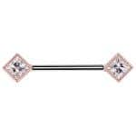 Nipple Barbell Princess Cut, Push-In, 18k Rose Gold