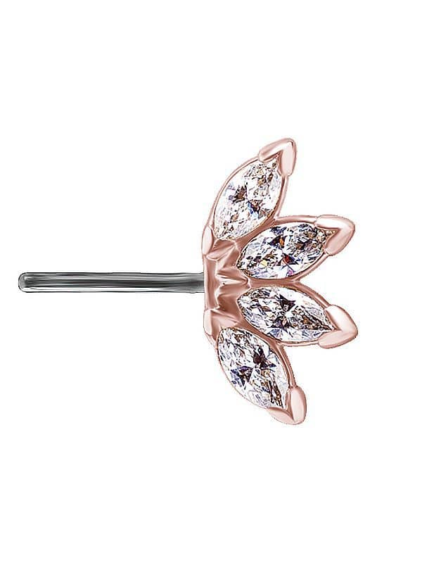 Nipple Barbell Marquise Fan, Push-In, 18k Rose Gold