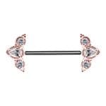 Nipple Barbell 3 Cluster, Push-In, 18k Rose Gold