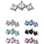 3-Gem Threaded Stud Earring, Steel