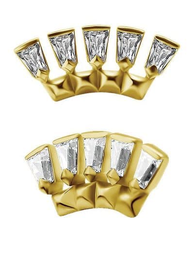 5 Baguette Crown Threaded Stud Earring, 18k Yellow Gold