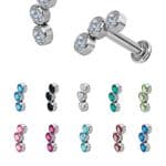 3-Gem Threaded Stud Earring, Titanium