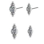 Double Tribead Gem Push-in Stud Earring, Titanium