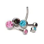 Bezel Set Double CZ Belly Bar, Titanium