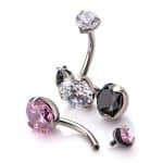Prong Set Double CZ Belly Bar, Titanium