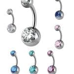 Double Premium Zirconia Belly Bar, Titanium