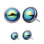 Created Rainbow Pearl Push-In Stud Earring, Titanium