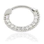 Pave Beaded Daith Clicker Earring, 14k-9k White Gold, 8mm Oval