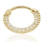 Pave Beaded Daith Clicker Earring, 9k-14k Yellow Gold, 8mm Oval