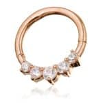 5-Gem Daith Clicker Earring, 14k-9k Rose Gold, 8mm
