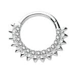Spiked Pave Daith Clicker Earring, 14k White Gold, 8mm-9mm