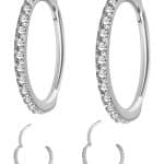Pave Ring Eternity Clicker Earring, Conch Ring, 16ga, 18k White Gold