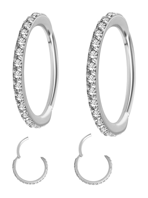 18k White Gold Swarovski® Zirconia Pave Ring Clicker, 16g, Conch