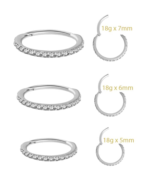 18k White Gold Swarovski® Zirconia Pave Ring Clicker, 18g, Small