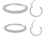 Pave Ring Eternity Clicker Earring, 18ga, Medium, 18k White Gold