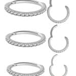 Pave Ring Eternity Clicker Earring, 16ga, Medium, 18k White Gold