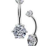 Prong Set Belly Bar, 18k White Gold