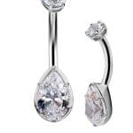 Pear Shape Belly Bar, 18k White Gold