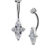 Pear Shape Cluster Belly Bar, 18k White Gold