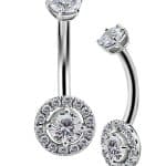 Pave Prong Set Belly Bar, 18k White Gold