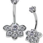 Flower Belly Bar, 18k White Gold