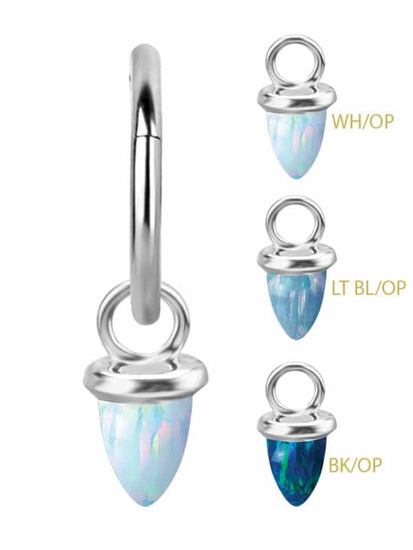 Opal Bullet Charm for Clicker Hoop, 18k White Gold