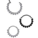 Prong Pave Daith Clicker Earring, 18k White Gold