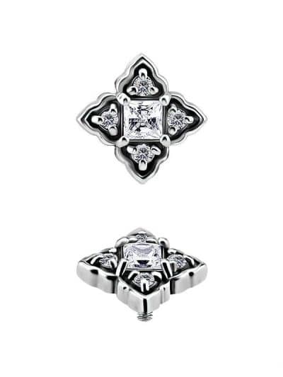 4-Petal Square Flower Threaded Stud, 18k White Gold