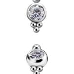 4-Beads Gem Threaded Stud Earring, 18k White Gold