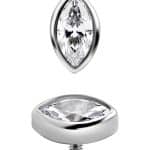 Bezel Marquise Threaded Stud Earring, 18k White Gold