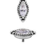Millgrained Marquise Gem Threaded Stud Earring, 18k White Gold