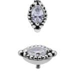 Millgrained Pear Gem Threaded Stud Earring, 18k White Gold