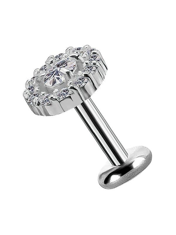 Oval with Pave Halo Threaded Stud, 18k White Gold
