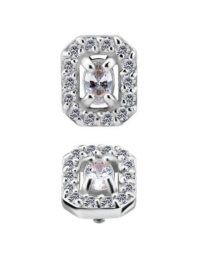 Oval with Pave Octagon Threaded Stud, 18k White Gold