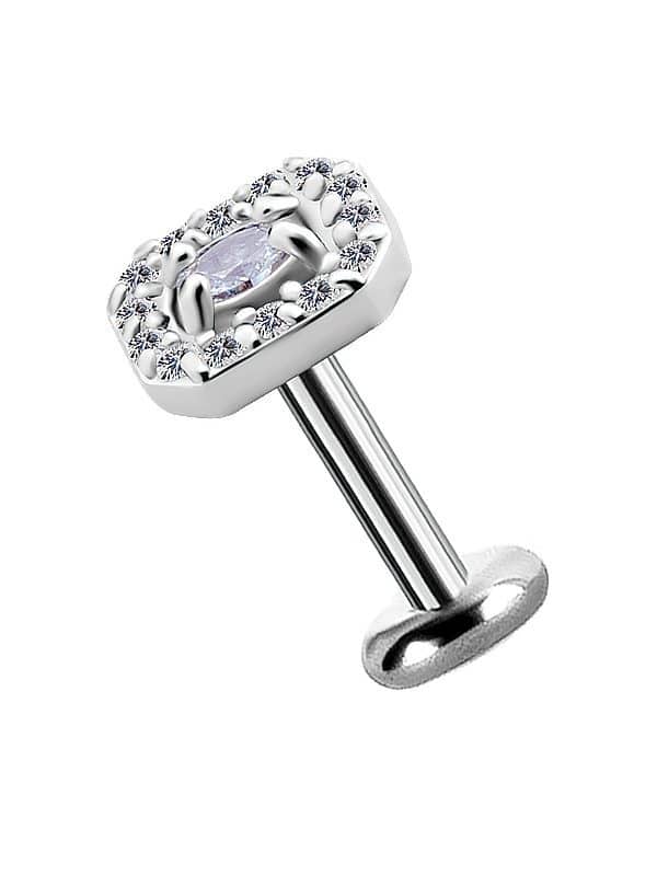 Oval with Pave Octagon Threaded Stud, 18k White Gold